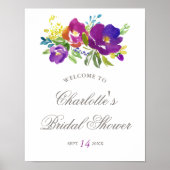 Romantic Violet Floral Vrijgezellenfeest Sign Poster (Voorkant)