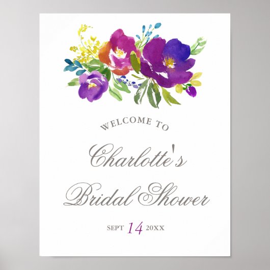 Romantic Violet Floral Vrijgezellenfeest Sign Poster (Voorkant)