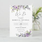 Romantic Violet Flowers Wedding Invitation Kaart (Staand voorkant)