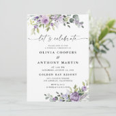 Romantic Violet Flowers Wedding Invitation Kaart (Staand voorkant)