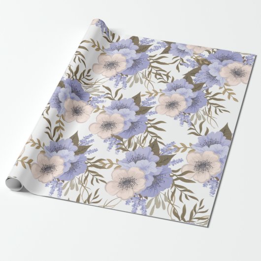 Romantic Violet & Sage Botanische Floral Cadeaupapier (Uitgerold)