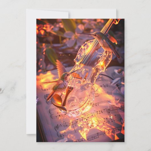 Romantic Violin & Bird Wedding Invitation | Music Kaart (Voorkant)