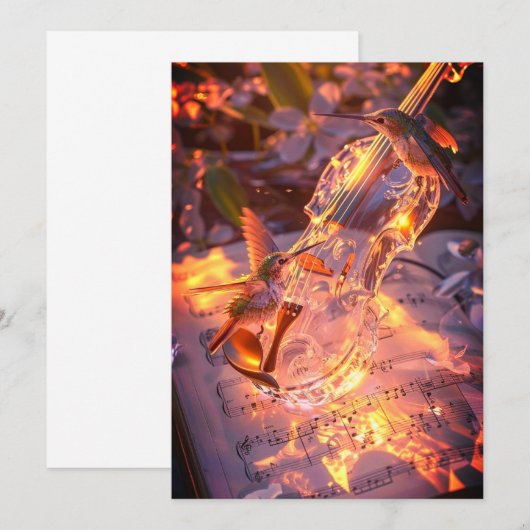 Romantic Violin & Bird Wedding Invitation | Music  Kaart (Voorkant / Achterkant)