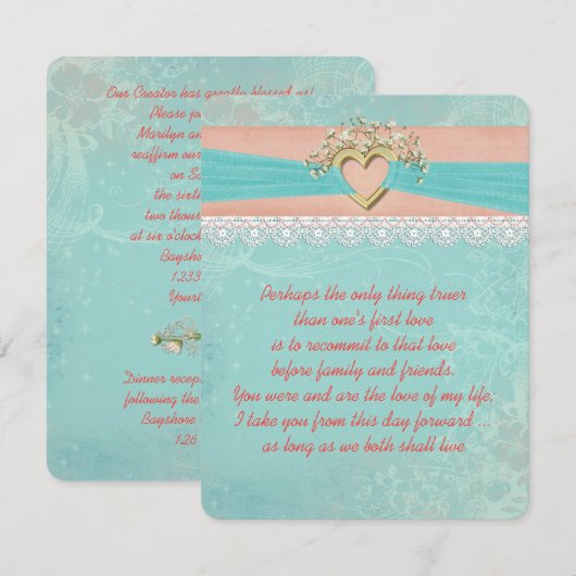 Romantic Vow Renewal Ribbon and Heart Kaart (Voorkant / Achterkant)