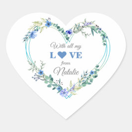 Romantic Vrijgezellenfeest Blue Floral Waterverf Hart Sticker