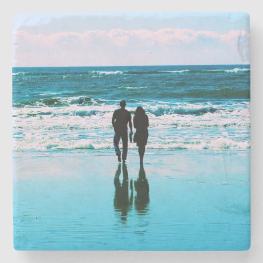 Romantic Walk op het strand - Marmer Onderzetter (Voorkant)