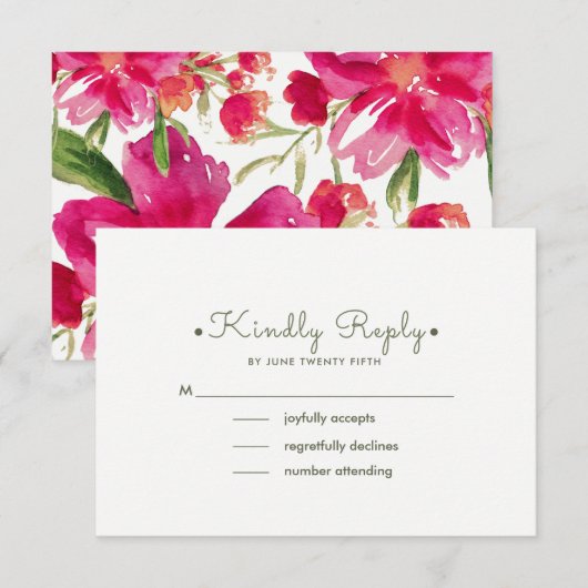 Romantic Watercol Floral Wedding RSVP Kaarten (Voorkant / Achterkant)