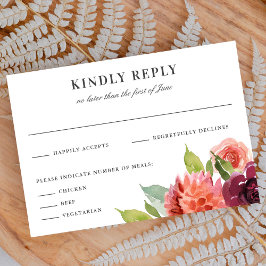 Romantic Watercolor Bouquet Wedding Reply RSVP Kaartje