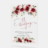 Romantic Watercolor Burgundy Blush Wedding Welcome Acryl Bord (Hoek)