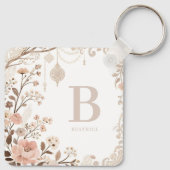 Romantic Watercolor Floral Filigree Design Sleutelhanger (Achterkant)