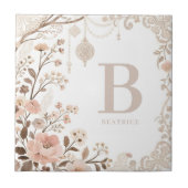 Romantic Watercolor Floral Filigree Design  Tegeltje (Voorkant)