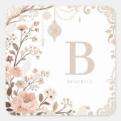 Romantic Watercolor Floral Filigree Design Vierkante Sticker (Voorkant)