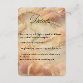 Romantic Watercolor Floral Pearls Feathers Wedding Informatiekaartje