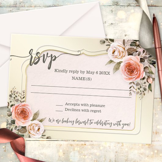 Romantic Watercolor Floral Wedding RSVP Card Kaart