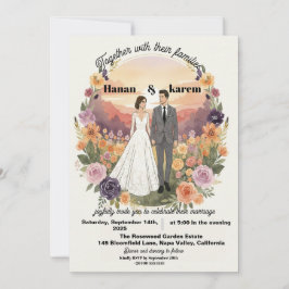 Romantic Watercolor Floral Wreath Wedding Invitati Kaart