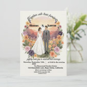 Romantic Watercolor Floral Wreath Wedding Invitati Kaart (Staand voorkant)