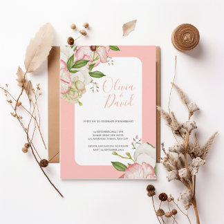 Romantic Watercolor Flowers Elegant Script Invite Kaart