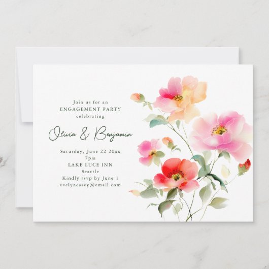 Romantic Watercolor Garden Engagement Party Kaart (Voorkant)