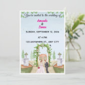Romantic Watercolor Garden Wedding Invitation Kaart (Staand voorkant)