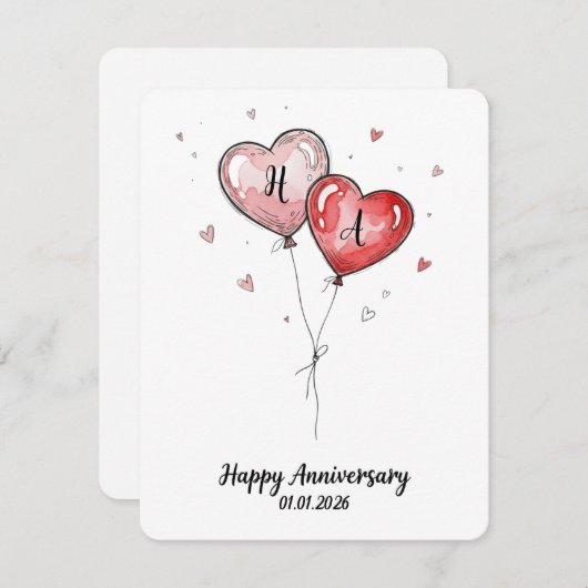 Romantic Watercolor Heart Custom Anniversary Feestdagenkaart (Voorkant / Achterkant)