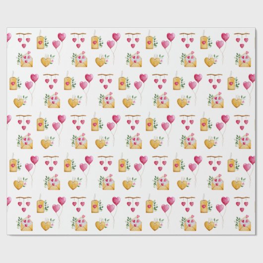 Romantic Watercolor Hearts illustrations Pattern Cadeaupapier (Vlak)