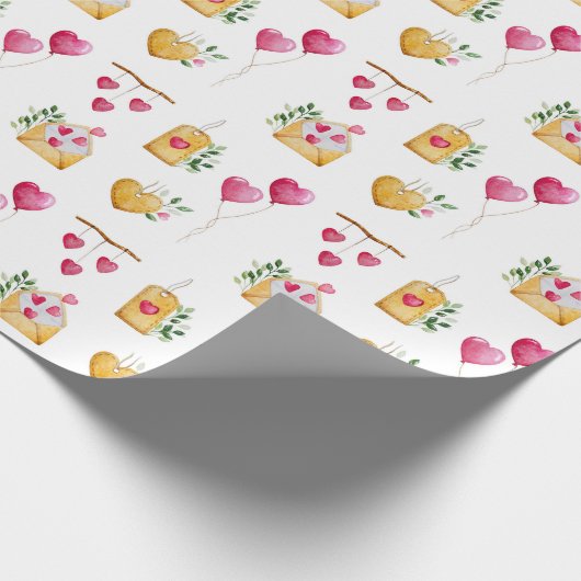 Romantic Watercolor Hearts illustrations Pattern Cadeaupapier (Hoek)