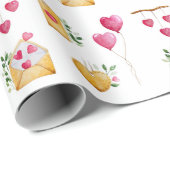 Romantic Watercolor Hearts illustrations Pattern Cadeaupapier (Rol Hoek)