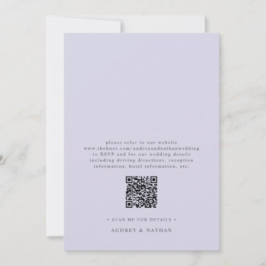 Romantic Watercolor Lavender QR Code Wedding Kaart (Achterkant)