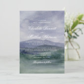Romantic Watercolor Mountain Wedding Invitation Kaart (Staand voorkant)