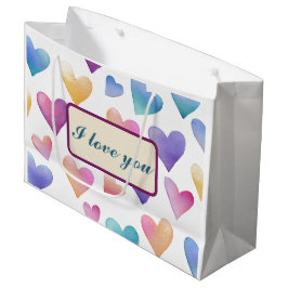 Romantic Watercolor Pastel Hearts I Love You Bag Groot Cadeauzakje