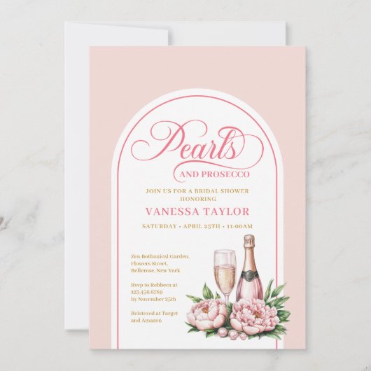 Romantic Watercolor Pearls and Prosecco Design Kaart (Voorkant)