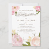 Romantic Watercolor Peonies Graduation Invitation Kaart (Voorkant)