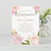 Romantic Watercolor Peonies Graduation Invitation Kaart (Staand voorkant)
