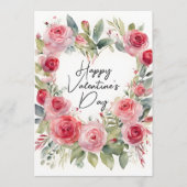 Romantic Watercolor Pink Rose Heart Valentine Card Kaart (Voorkant)