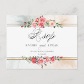 Romantic Watercolor Pink Roses & Calligraphy RSVP Briefkaart (Voorkant)