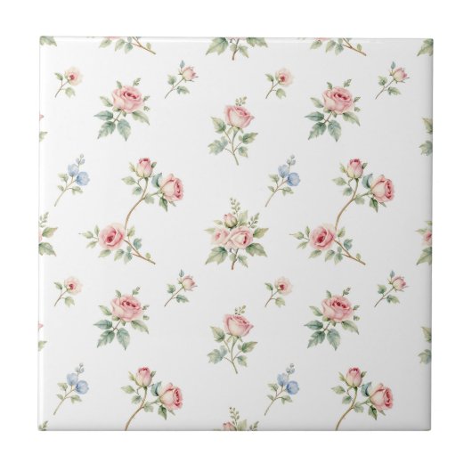 Romantic Watercolor Pink Roses Pattern Tegeltje (Voorkant)