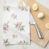 Romantic Watercolor Pink Roses Pattern Theedoek (Quarter Fold)