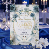 Romantic Watercolor Swan Lake & Floral Wreath Kaart