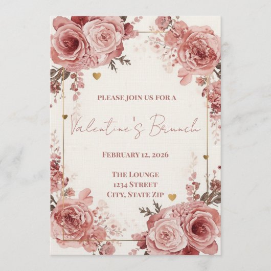 Romantic Watercolor Valentine’s Brunch Invitation Kaart (Voorkant)