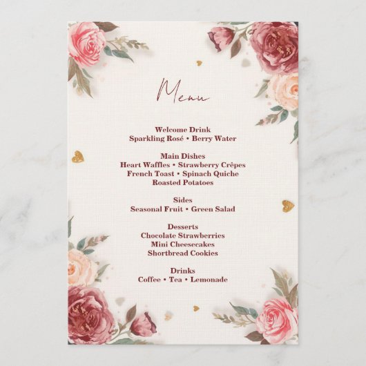 Romantic Watercolor Valentine’s Brunch Menu Kaart (Voorkant)