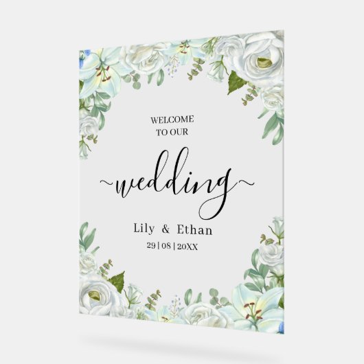 Romantic Watercolor Wedding Acryl Bord (Hoek)