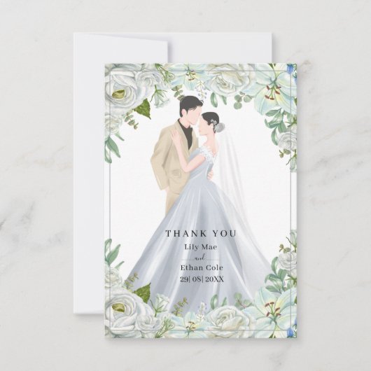 Romantic Watercolor Wedding Bedankkaart (Voorkant)
