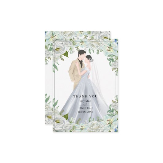 Romantic Watercolor Wedding Bedankkaart (Voorkant / Achterkant in situ)