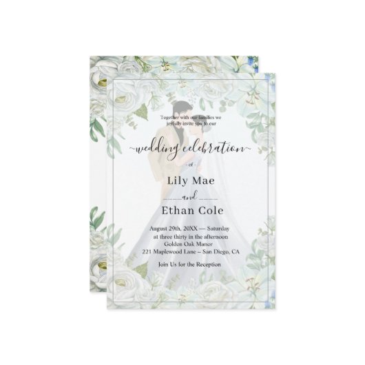 Romantic Watercolor Wedding Kaart (Voorkant / Achterkant in situ)