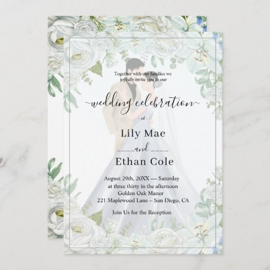 Romantic Watercolor Wedding Kaart (Voorkant / Achterkant)