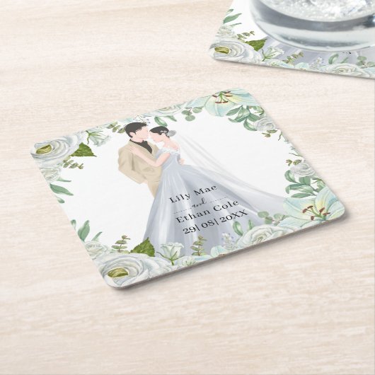 Romantic Watercolor Wedding Kartonnen Onderzetters (Schuin)