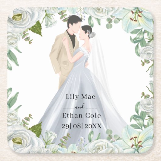 Romantic Watercolor Wedding Kartonnen Onderzetters (Voorkant)