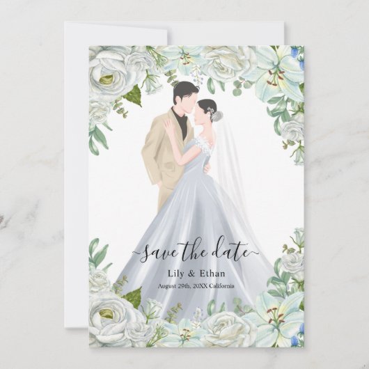 Romantic Watercolor Wedding Save The Date (Voorkant)