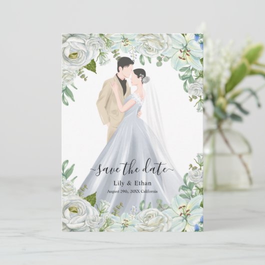 Romantic Watercolor Wedding Save The Date (Staand voorkant)
