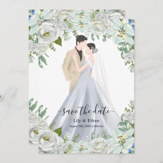 Romantic Watercolor Wedding Save The Date (Voorkant / Achterkant)